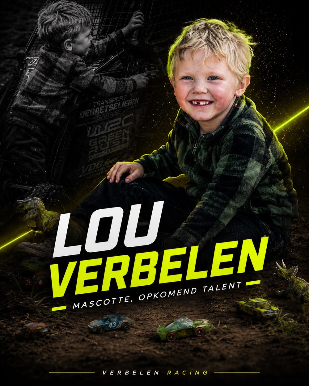 Lou, spelend in de paddock